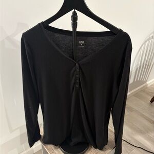 a.n.a Black Long Sleeve V-Neck Top